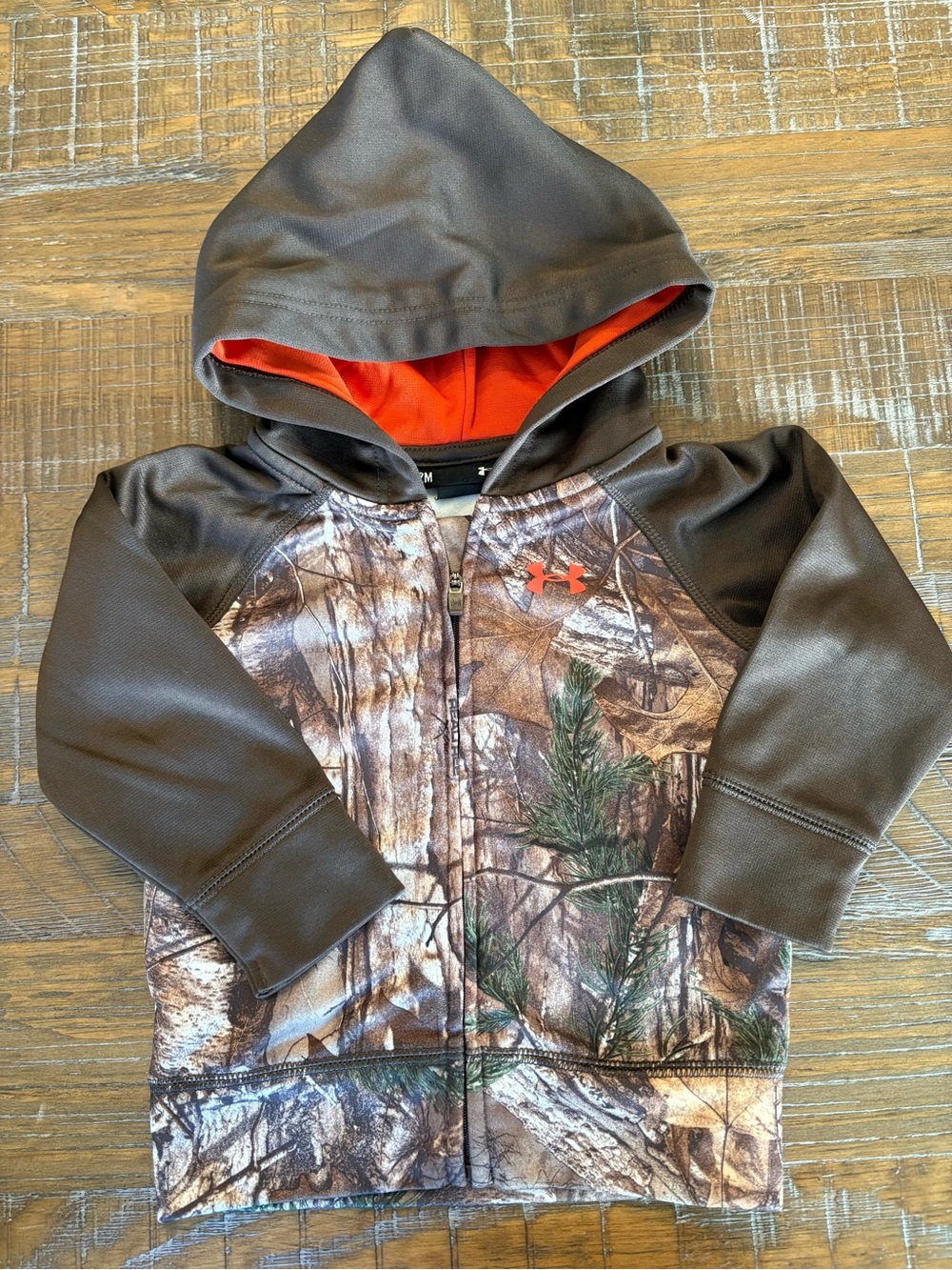 Under Armour Boys' Brown Camo Hooded Zip-Up Jacket, Size 12 months